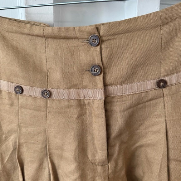 Mathew Williamson Women’s Pleated Shorts Dark Tan Linen Blend Pockets Sz 2 NWOT - Picture 2 of 13